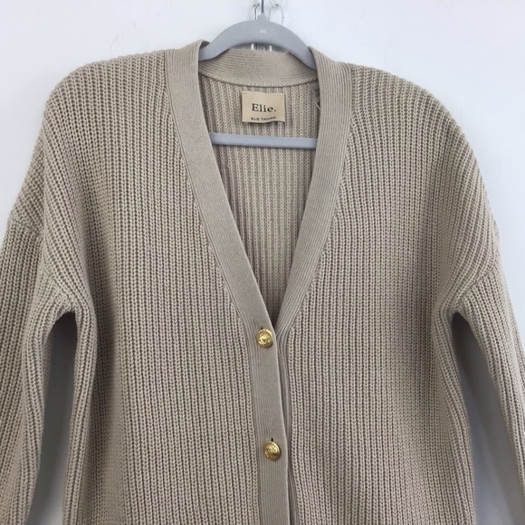 Elie by Elie Tahari camel rib knit cotton blend cardigan. NWT - Picture 2 of 6